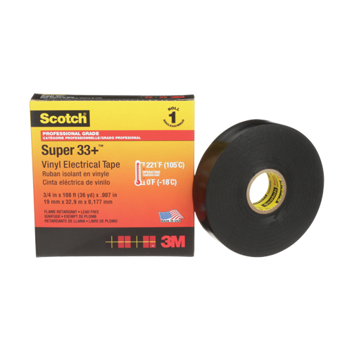 Scotch&reg; Super 33+ Vinyl Electrical Tape, 19 mm (3/4") x 33 m (108'), Black, 7 mils Superchem Industries