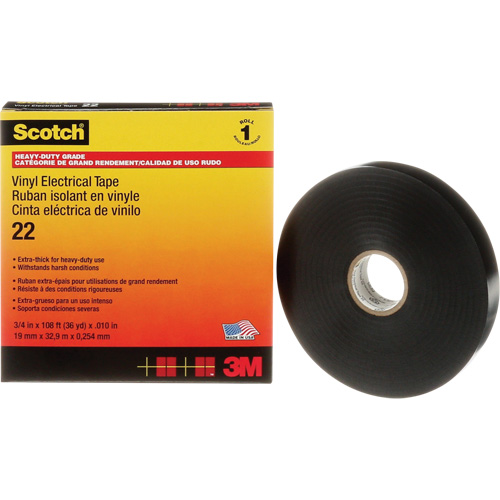 Scotch&reg; Vinyl Electrical Tape, 19 mm (3/4") x 33 m (108'), Black, 10 mils Superchem Industries
