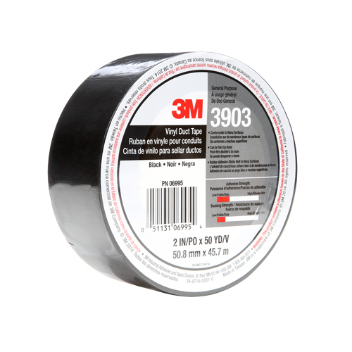 Rubans adh&eacute;sifs en vinyle 3903, 1245 mm (49") la x 46 m (151') lo, 6,5 mils, Noir Superchem Industries