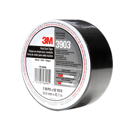Rubans adh&eacute;sifs en vinyle 3903, 1245 mm (49") la x 46 m (151') lo, 6,5 mils, Noir Superchem Industries