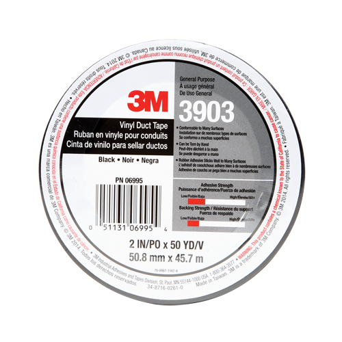 Rubans adh&eacute;sifs en vinyle 3903, 1245 mm (49") la x 46 m (151') lo, 6,5 mils, Noir Superchem Industries