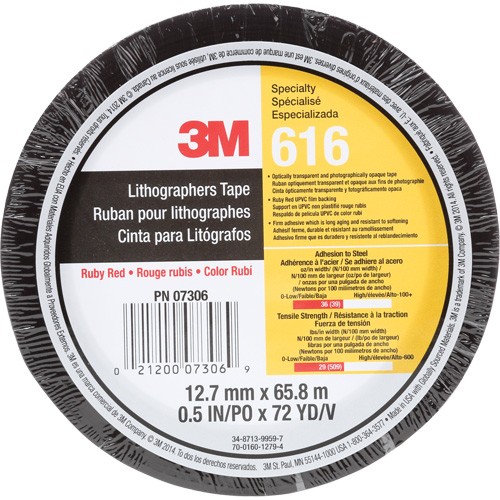 Lithographers Tape 616, 12.7 mm (1/2") x 66 m (216'), Red Superchem Industries