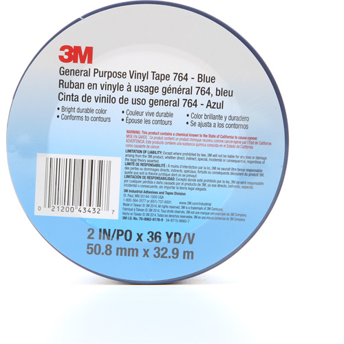 Ruban en vinyle pour travaux g&eacute;n&eacute;raux 764, 50,8 mm (2") la x 32,9 m (108') lo, 5 mils, Bleu Superchem Industries