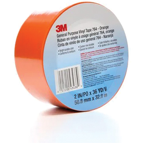 764 General-Purpose Vinyl Tape, 50.8 mm (2") W x 32.9 m (108') L, 5 mils, Orange Superchem Industries