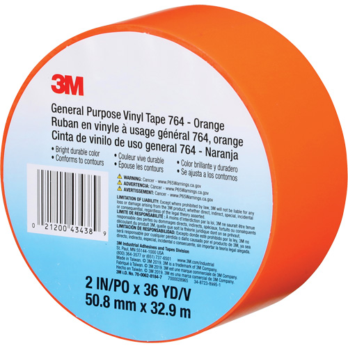 Ruban en vinyle pour travaux g&eacute;n&eacute;raux 764, 50,8 mm (2") la x 32,9 m (108') lo, 5 mils, Orange Superchem Industries
