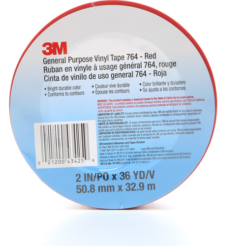 764 General-Purpose Vinyl Tape, 50.8 mm (2") W x 32.9 m (108') L, 5 mils, Red Superchem Industries