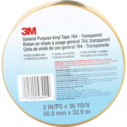 Ruban en vinyle pour travaux g&eacute;n&eacute;raux 764, 50,8 mm (2") la x 32,9 m (108') lo, 5 mils, Transparent Superchem Industries