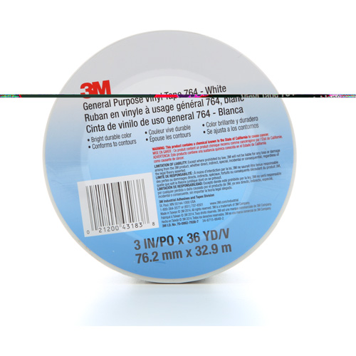 Ruban en vinyle pour travaux g&eacute;n&eacute;raux 764, 76 mm (3") la x 32,9 m (108') lo, 5 mils, Blanc Superchem Industries