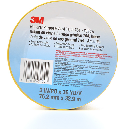 Ruban en vinyle pour travaux g&eacute;n&eacute;raux 764, 76 mm (3") la x 32,9 m (108') lo, 5 mils, Jaune Superchem Industries