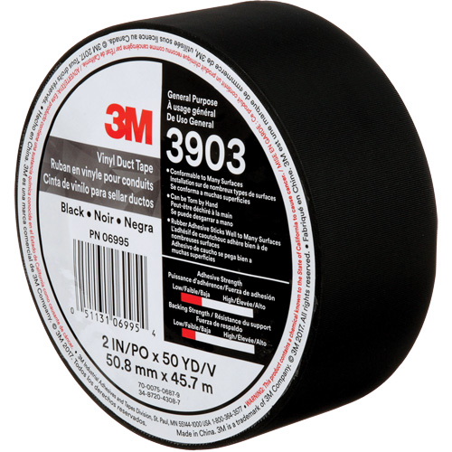 Rubans adh&eacute;sifs en vinyle 3903, 48 mm (2") la x 45 m (148') lo, 6,5 mils, Noir Superchem Industries