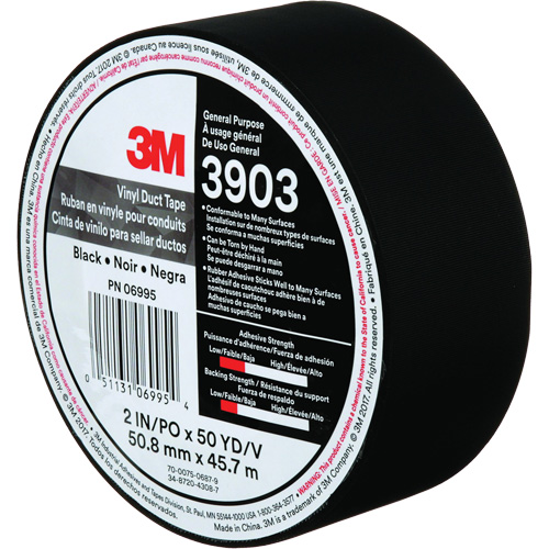 Rubans adh&eacute;sifs en vinyle 3903, 48 mm (2") la x 45 m (148') lo, 6,5 mils, Noir Superchem Industries