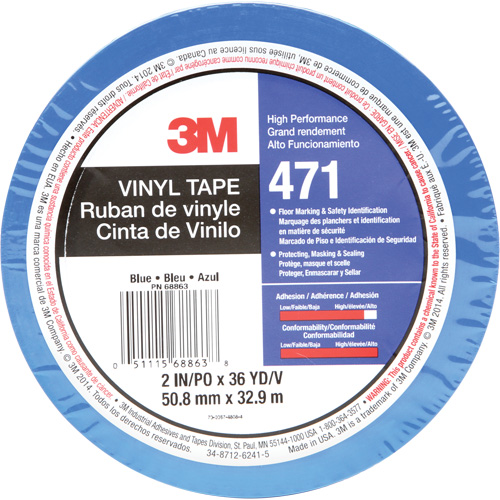 Ruban en vinyle 471, 50,8 mm (2") la x 32,9 m (108') lo, 5,2 mils, Bleu Superchem Industries