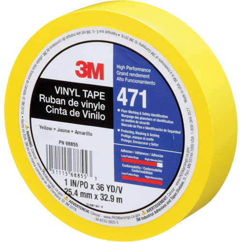 471 Vinyl Tape, 25.4 mm (1") W x 32.9 m (108') L, 5.3 mils, Yellow Superchem Industries