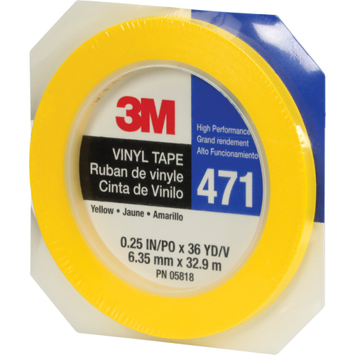 471 Vinyl Tape, 6 mm (1/4") W x 32.9 m (108') L, 5.2 mils, Yellow Superchem Industries