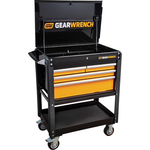 Chariot utilitaire, 4 tiroirs, 33" lo x 21" la x 42" h, Noir/Orange Superchem Industries