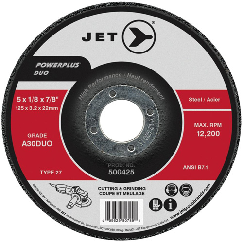 Meule/disque de coupe POWERPLUS DUO, 4-1/2" x 1/8", Arbre de 7/8", Type 27, Grain de A30DUO Superchem Industries