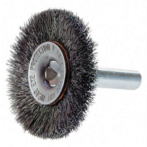Crimped Wire Wheel Brush with 1/4" Shank, 3" Dia., 0.014" Fill, 1/4" Arbor Superchem Industries