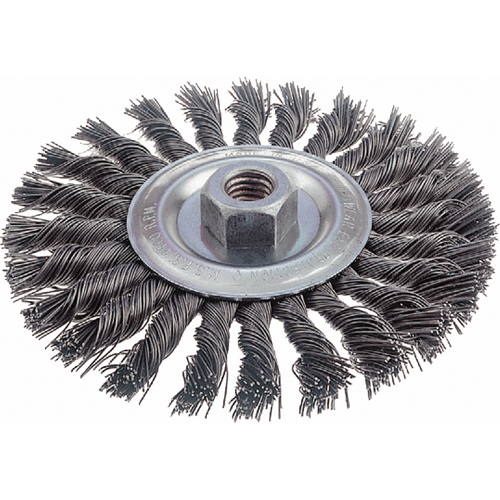 Brosses rotatives &agrave; fils nou&eacute;s - Brosse rotative &agrave; fils nou&eacute;s, fils nou&eacute;s standards, Dia. 6", Fils 0,023", Arbre 5/8"-11, Acier Superchem Industries