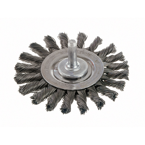 Brosses rotatives &agrave; fils nou&eacute;s - Brosse rotative &agrave; fils nou&eacute;s a/queue 1/4", fils nou&eacute;s standards, Dia. 4", Fils 0,014", Acier Superchem Industries