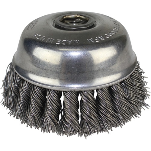 Knot Wire Cup Brushes, 4" Dia. x 5/8"-11 Arbor Superchem Industries