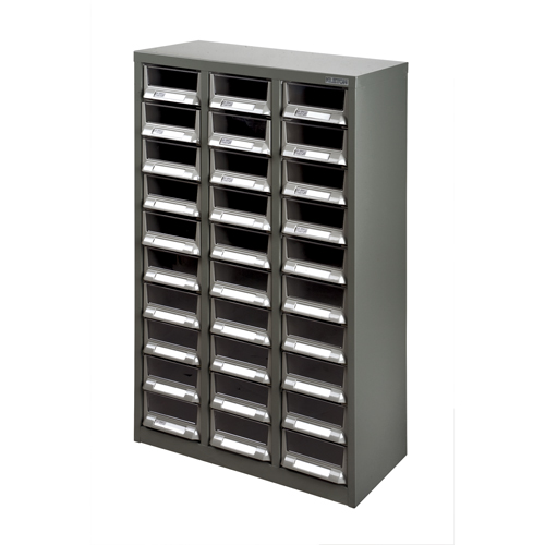 KPC-200 Parts Cabinet, Galvanized Steel, 30 Drawers, 21-3/10" x 10-2/5" x 36-9/10", Grey Superchem Industries
