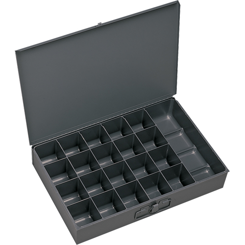 Compartment Scoop Boxes, Steel, 21 Slots, 18" W x 12" D x 3" H, Grey Superchem Industries