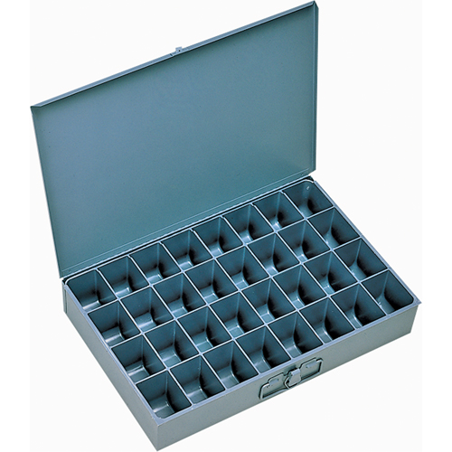 Compartment Scoop Boxes, Steel, 32 Slots, 18" W x 12" D x 3" H, Grey Superchem Industries