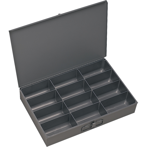 Compartment Scoop Boxes, Steel, 12 Slots, 13 3/8" W x 9-1/4" D x 2" H, Grey Superchem Industries