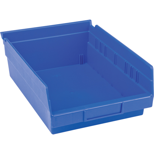 Plastic Shelf Bins, 8-3/8" W x 4" H x 11-5/8" D, Blue, 15 lbs. Capacity Superchem Industries