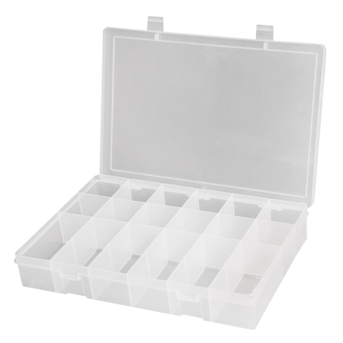 Compact Polypropylene Compartment Cases, 11" W x 6-3/4" D x 1-3/4" H, 18 Compartments Superchem Industries