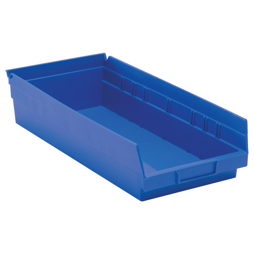 Shelf Bins, 8-3/8" W x 4" H x 17-7/8" D, Blue, 40 lbs. Capacity Superchem Industries