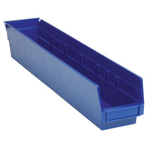 Shelf Bins, 4-1/8" W x 4" H x 23-5/8" D, Blue, 50 lbs. Capacity Superchem Industries