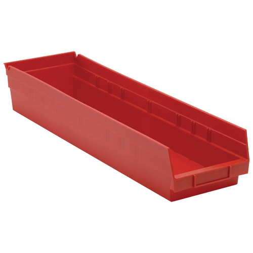 Bacs de rangement pour tablettes, 6-5/8" la x 4" H x 23-5/8" p, Rouge, Capacit&eacute; 50 lb Superchem Industries