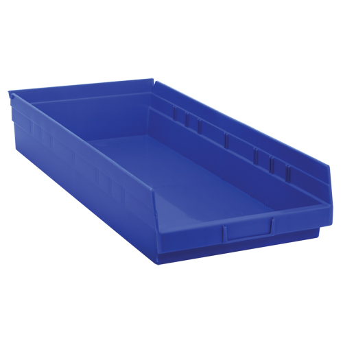 Shelf Bins, 11-1/8" W x 4" H x 23-5/8" D, Blue, 50 lbs. Capacity Superchem Industries
