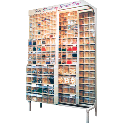 SYST&egrave;ME COULISSANT A/56BACS16"PX74"HX48"LA, 48" la x 18" p x 77" h, 56 bacs Superchem Industries