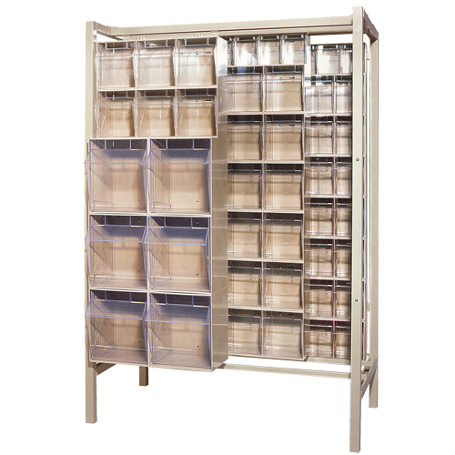 Syst&egrave;me de stockage &agrave; glissi&egrave;re &agrave; bacs basculants autonome, 51-1/4" la x 26" p x 77" h, 101 tiroirs Superchem Industries
