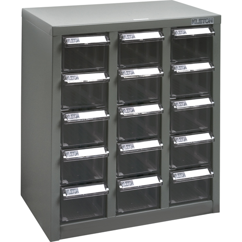 KPC-500 Parts Cabinet, Steel, 15 Drawers, 14" x 8-2/3" x 16-1/3", Grey Superchem Industries