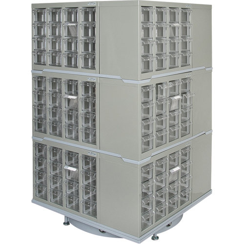 Heavy-Duty Industrial Carousel Drawer Cabinet, Steel, 192 Drawers, 27" W x 27" D x 48" H, Grey Superchem Industries