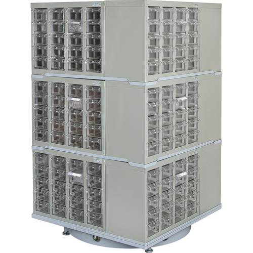 Heavy-Duty Industrial Carousel Drawer Cabinet, Steel, 240 Drawers, 27" W x 27" D x 48" H, Grey Superchem Industries