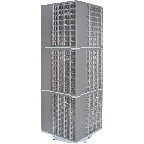 Heavy-Duty Industrial Carousel Drawer Cabinet, Steel, 384 Drawers, 27" W x 27" D x 80" H, Grey Superchem Industries
