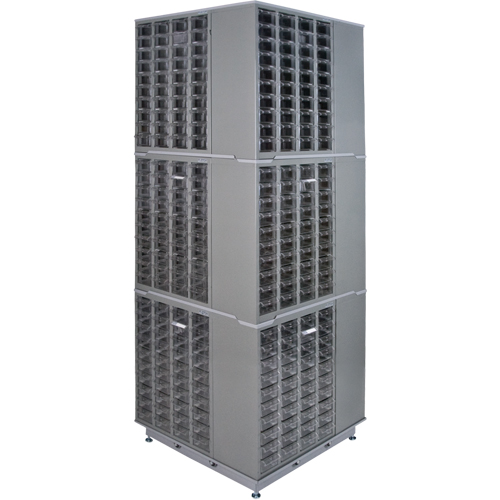 Heavy-Duty Industrial Carousel Drawer Cabinet, Steel, 480 Drawers, 27" W x 27" D x 80" H, Grey Superchem Industries