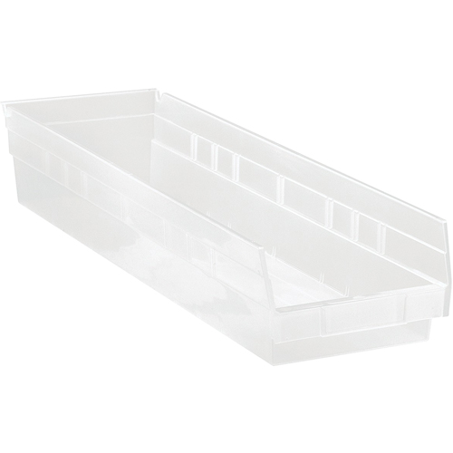 Bacs de rangement pour tablettes, 6-5/8" la x 4" H x 23-5/8" p, Transparent, Capacit&eacute; 50 lb Superchem Industries