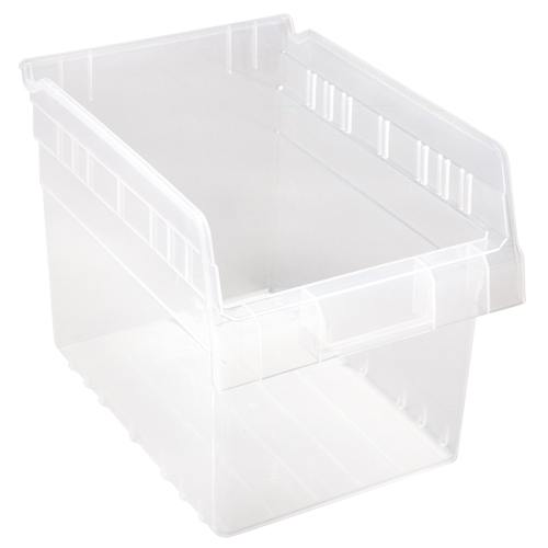 Store-Max Shelf Bins, 8-3/8" W x 8" H x 11-5/8" D, Clear, 44 lbs. Capacity Superchem Industries