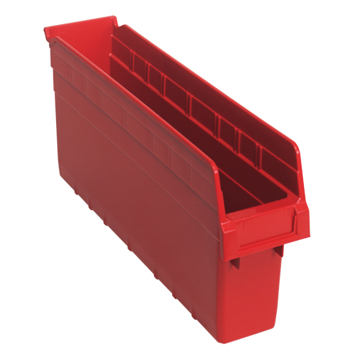 Store-Max Shelf Bins, 4-3/8" W x 8" H x 17-7/8" D, Red, 56 lbs. Capacity Superchem Industries