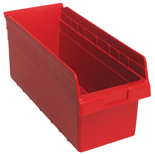 Store-Max Shelf Bins, 8-3/8" W x 8" H x 17-7/8" D, Red, 56 lbs. Capacity Superchem Industries
