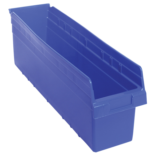 Store-Max Shelf Bins, 6-5/8" W x 8" H x 23-5/8" D, Blue, 68 lbs. Capacity Superchem Industries