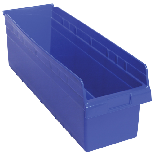 Store-Max Shelf Bins, 8-3/8" W x 8" H x 23-5/8" D, Blue, 68 lbs. Capacity Superchem Industries