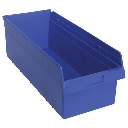 Store-Max Shelf Bins, 11-1/8" W x 8" H x 23-5/8" D, Blue, 68 lbs. Capacity Superchem Industries