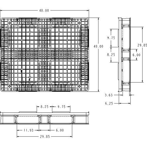 RackoCell Plastic Pallet, 4-Way Entry, 48" L x 40" W x 6-1/3" H Superchem Industries