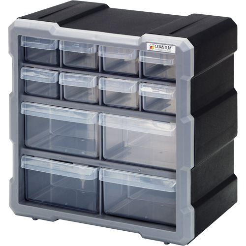 Drawer Cabinet, Plastic, 12 Drawers, 10-1/2" x 6-1/4" x 10-1/4", Black Superchem Industries